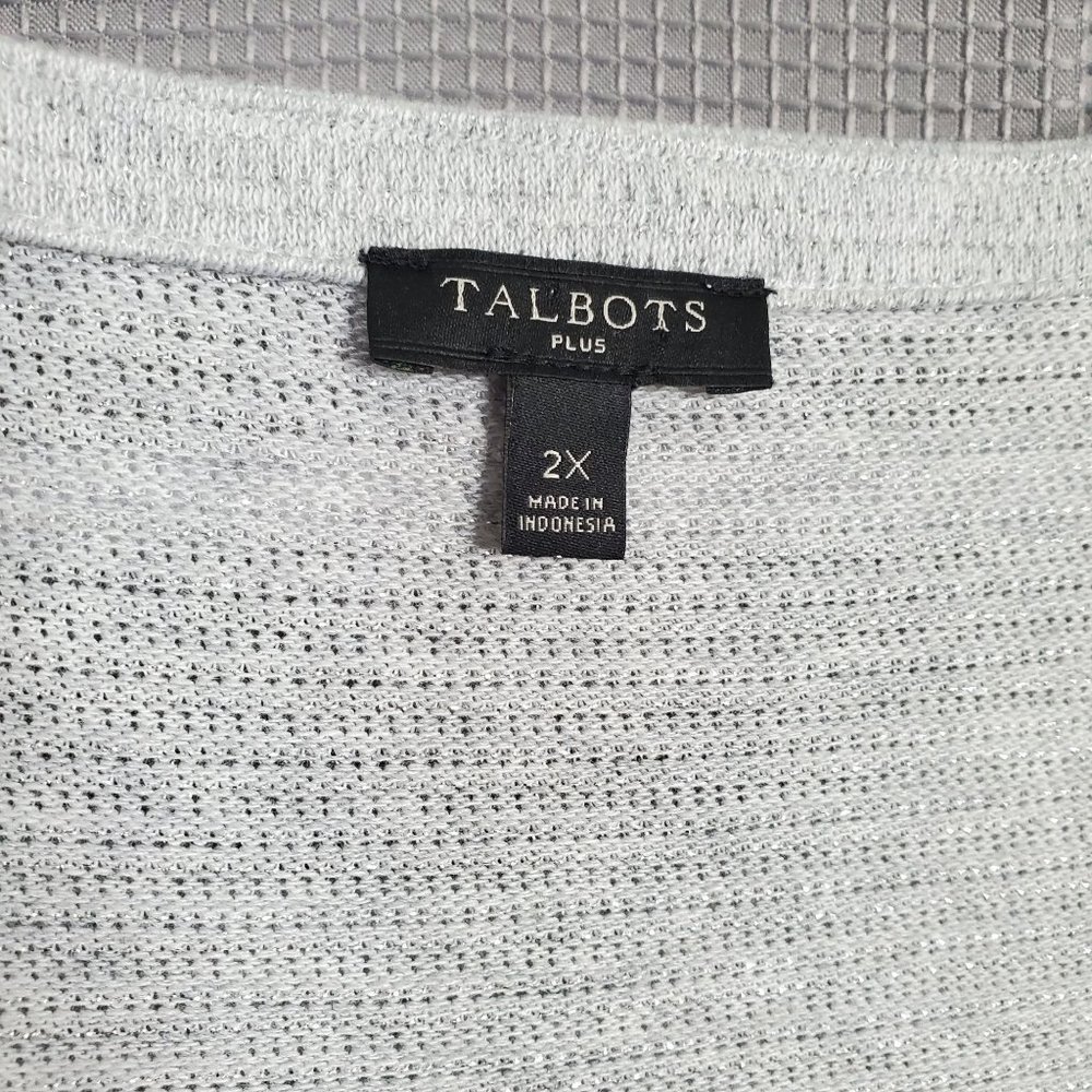 Talbots Size 2X Shirt Button Cuff Sparkle Knit Tunic Silver Gray Shimmer - Picture 4 of 9